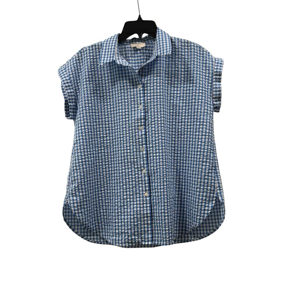 LOFT Outlet Blue Gingham Button Up Shirt Size MP Petite